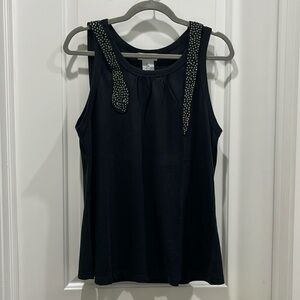 NWT Sonia By Sonia Rykiel Rhinestone Stone Serpent Neckline Black Tank Top Sz M